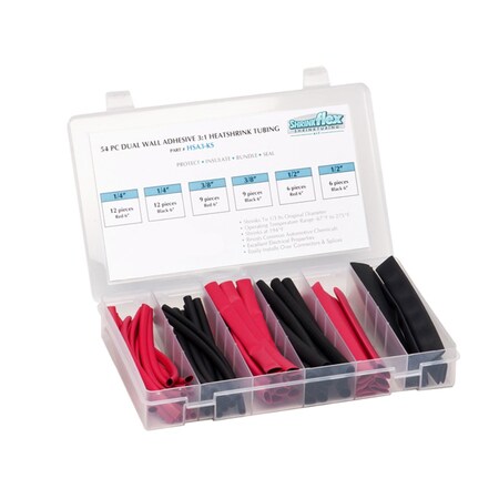 Shrinkflex Heat Shrink Tubing Kit, 3:1 I.D. Shrink Ratio, Black / Red, 6 in, 54 PK HSK3-1ADH-KIT-SM